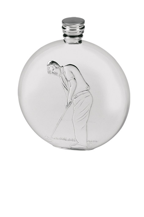 Round hip flask with golf theme
